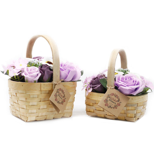 Bouquet de Fleurs de Savon Rose - Panier en Osier Moyen