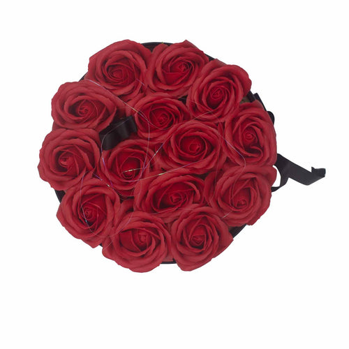 Bouquet Cadeau de 14 Fleurs de Savon – Roses Rouges Rondes