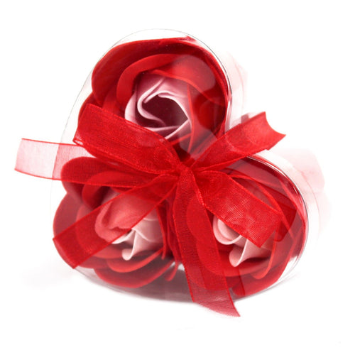 Coffret Cœur Fleurs de Savon Roses Rouges - Lot de 3