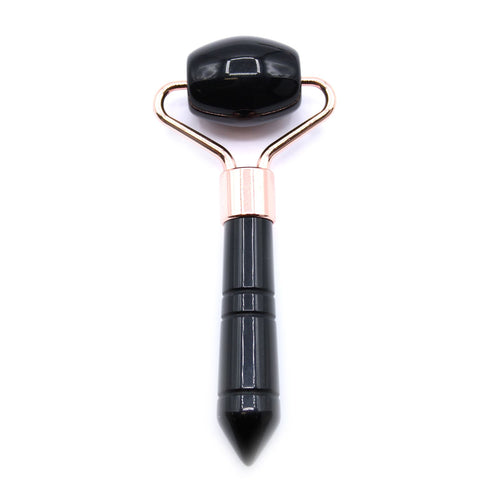 Mini Rouleau de Massage Visage en Pierre – Obsidienne Noire