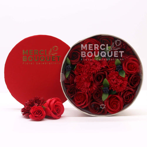 Coffret Rond de Fleurs de Savon – Roses Rouges Classiques