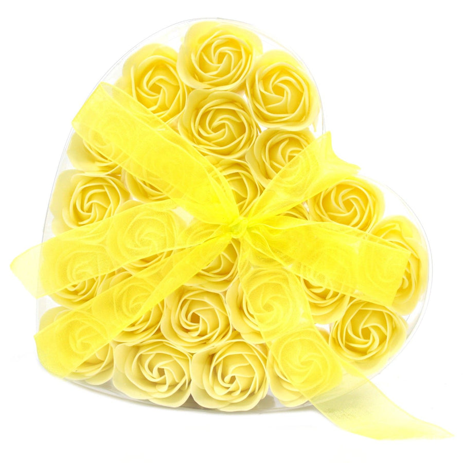 Coffret Cœur 24 Fleurs de Savon - Roses Jaunes